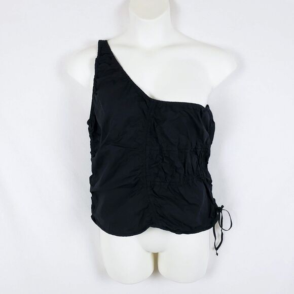 Deiji Studios One-Shoulder Top Womens L/XL? Ruched Cinched Black Minimalist - Picture 1 of 11